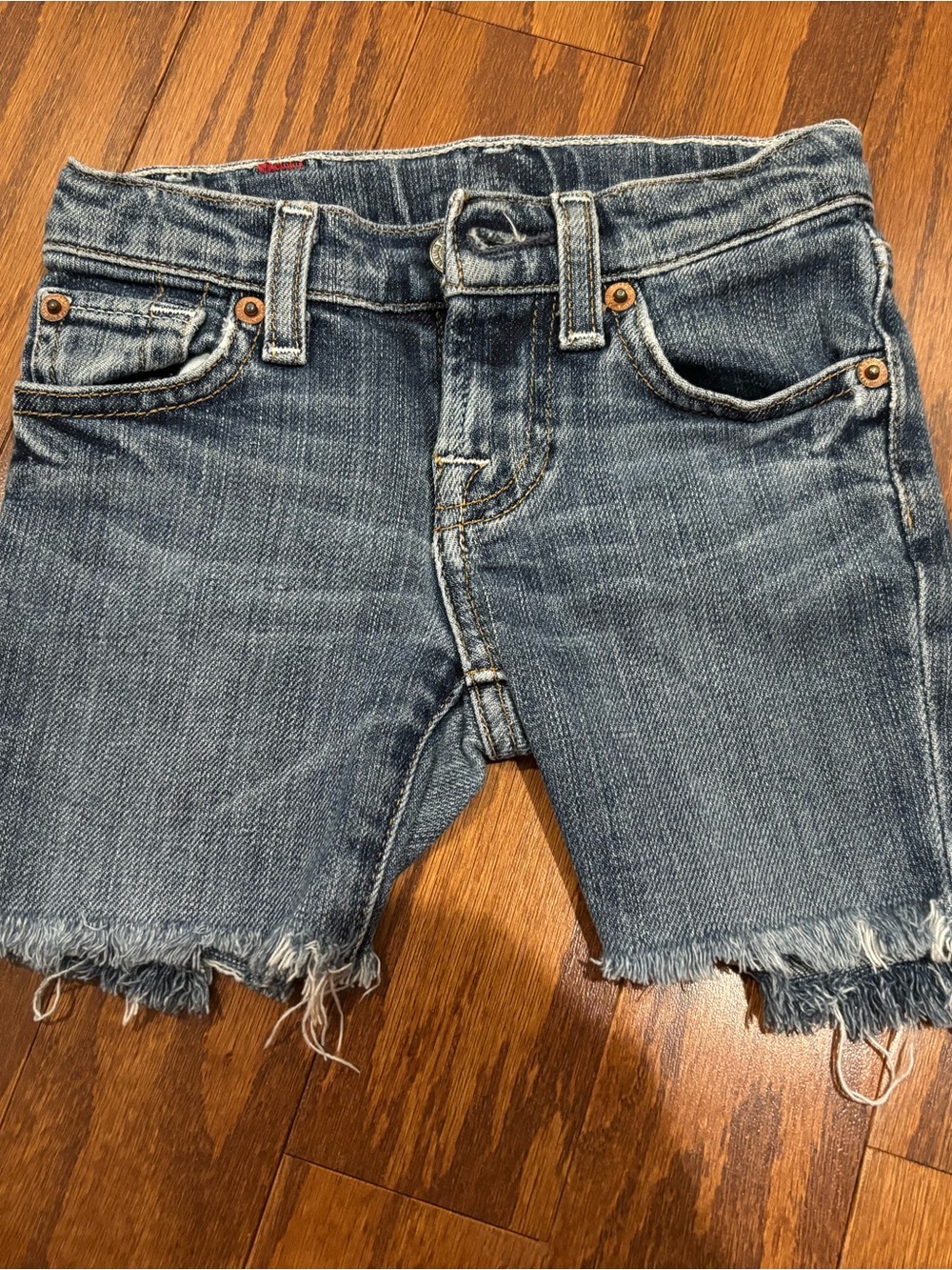 7 for all Mankind Distressed Blue Denim Cutoff Shorts